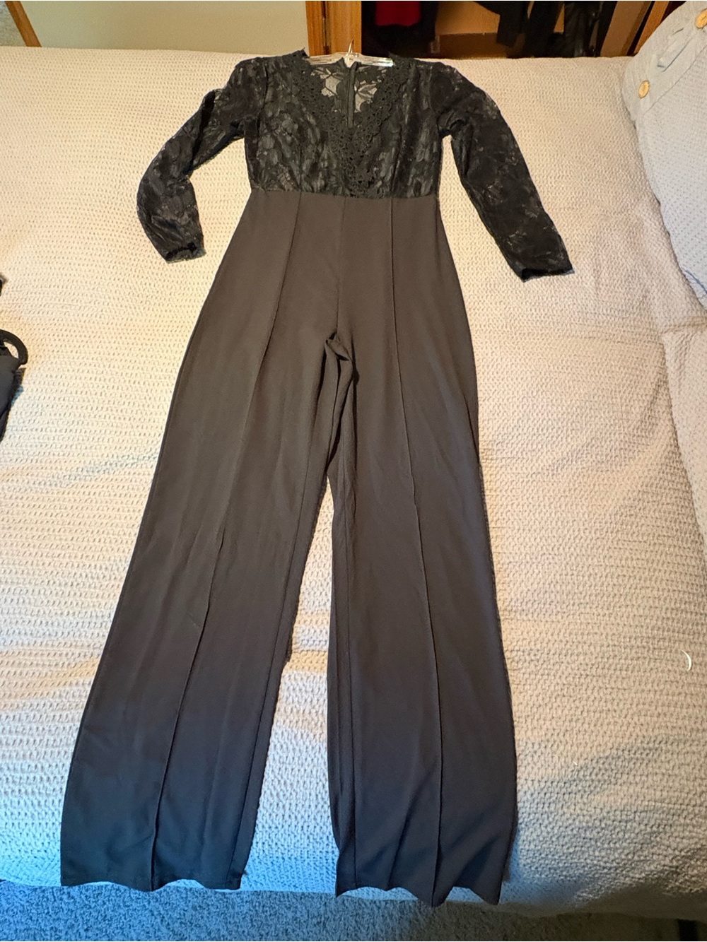 Black Lace-Top Wide-Leg Jumpsuit